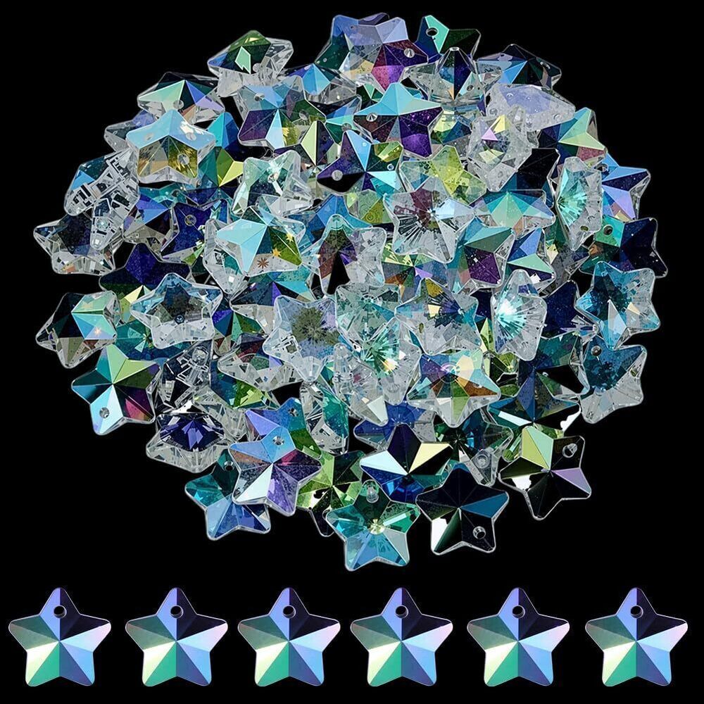 7925 100Pcs Crystal Star Charms Faceted Star Glass Beads Bulk Clear AB